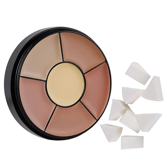 MEICOLY 6 Shades High Coverage Concealer,Tattoo Cover Palette,Cover Bruises, Tattoos, Age Spots, Vitiligo, Birthmarks,with 8 pcs White Makeup Sponges-BrightBean Baby