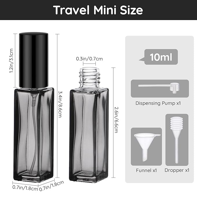 Segbeauty 5 Packs Travel Perfume Bottle Refillable, 10ML Mini Portable Glass Spray Bottles Atomizer, Empty Cologne Sample Dispenser with Funnel and Pipette, Perfume Making Kit Toiletries Container-BrightBean Baby