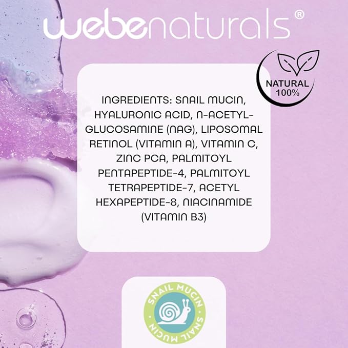 WEBE Naturals Snail Mucin Retinol 1.5% Radiant Renewal Serum | Niacinamide 5%, Vitamin C, Peptide Booster, Hyaluronic Acid & Zinc PCA | Anti-Aging Plumping Intense Moisture Lock, Glowing Smooth Skin-BrightBean Baby