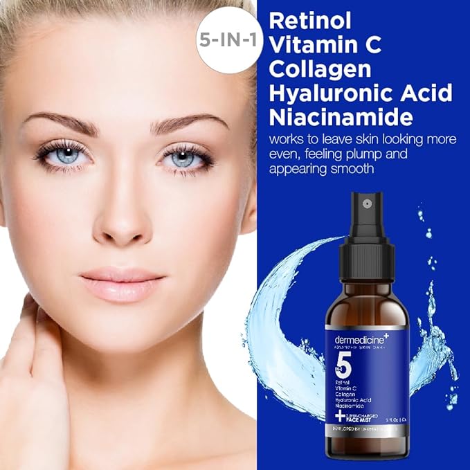 5 in 1 Super Charged Anti-Aging Face Mist w/Retinol, Vitamin C, Collagen, Hyaluronic Acid & Niacinamide | Hydrates, Refreshes & Brightens for a More Glowing Complexion | 2 fl oz, 60 ml-BrightBean Baby