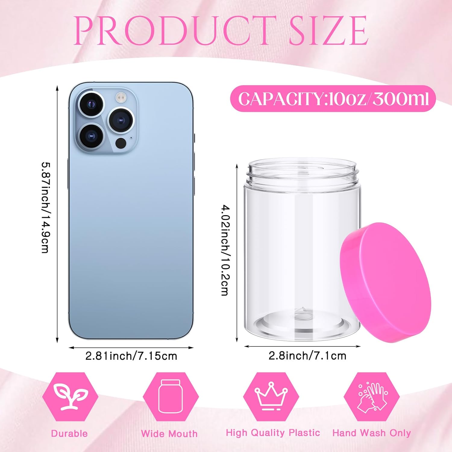 SATINIOR 100 Pcs Plastic Jars with Lids Small Containers Lids Wide Mouth Small Plastic Containers for Lotion Cream Rhinestones Body Butters Travel Storage(10 oz, Pink)-BrightBean Baby