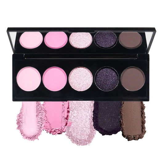 5 Colors Highlight Pink-Purple Eyeshadow Palette with Mirror, Pearl White Silver Brown Nude Rose Gold Glitter Shimmer Palette, Cruelty-Free, Vegan Formula, Matte Eyeshadow for Professional Makeup-BrightBean Baby