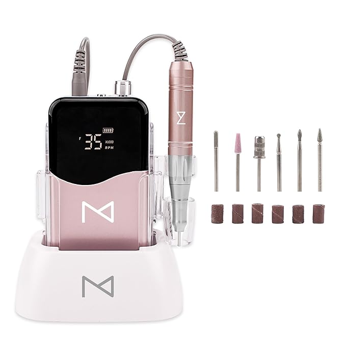 M Mase- Professional Nail Drill Machine - Coreless 2-in-1 Nail File - Electric, Cordless, 35000 RPM, HD Display - Electric Nail Drill for Professional & Home Use (Rose Gold)-BrightBean Baby