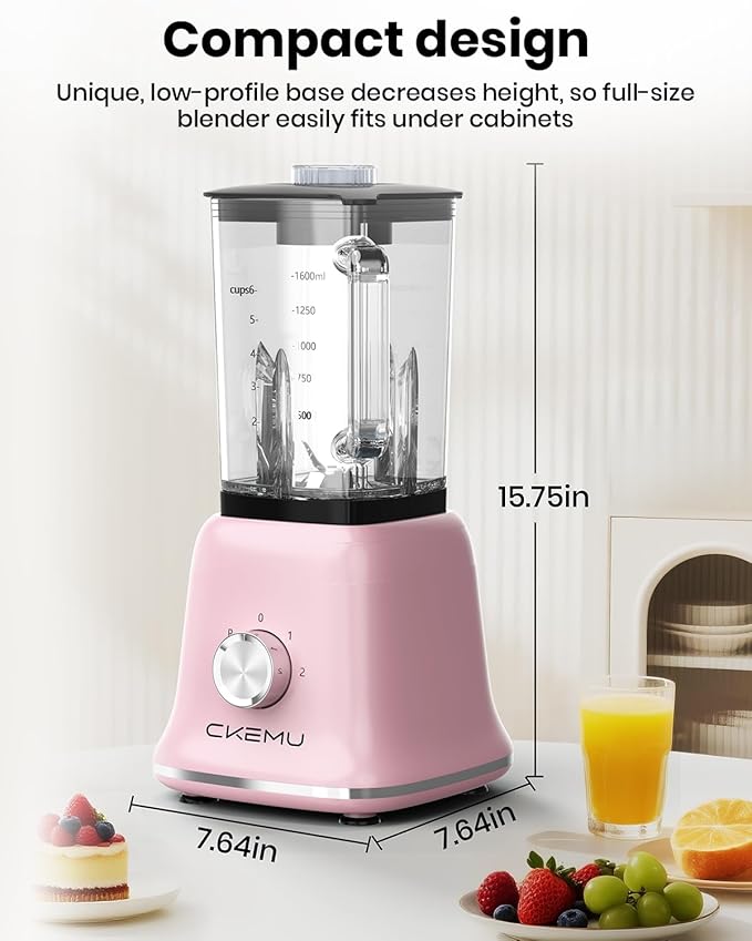 Professional Glass Blender for Smoothies - 58 Oz Jar 750W B02 Macaroon Pink