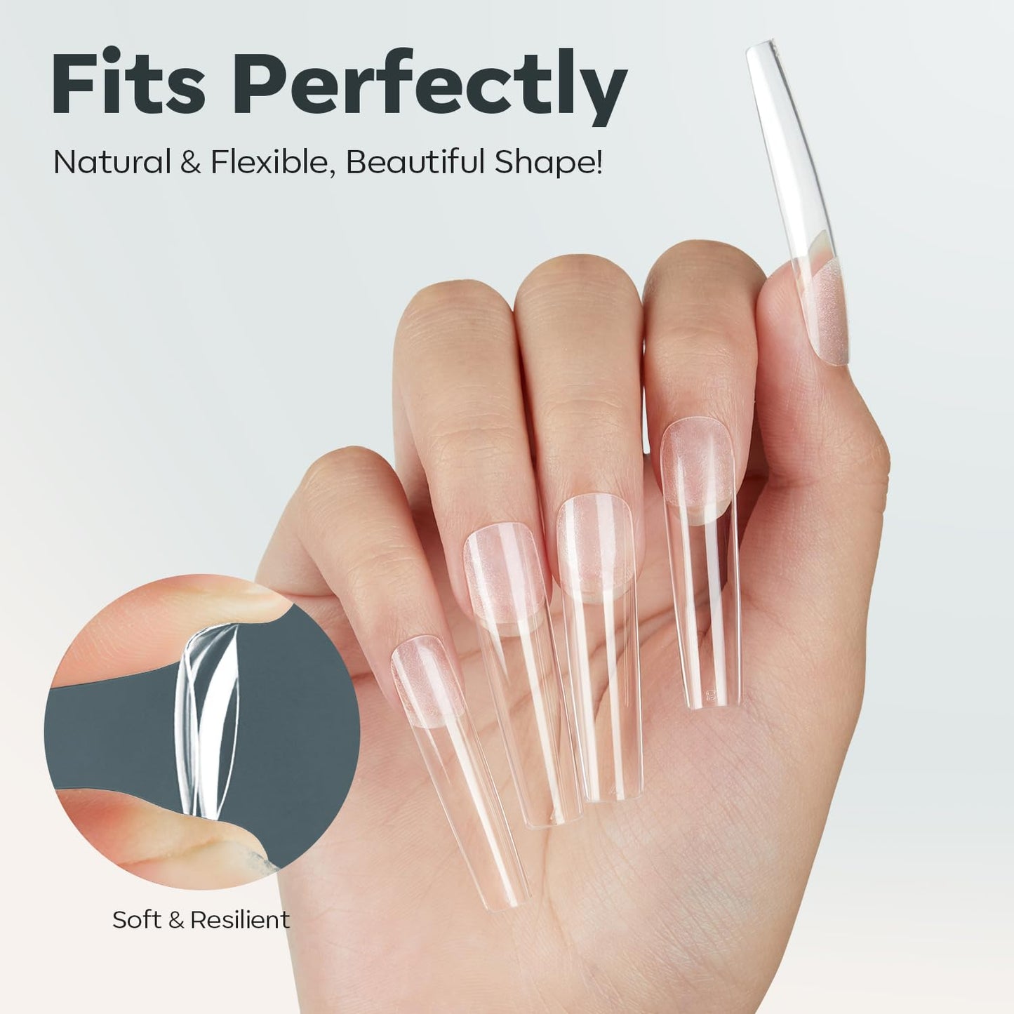 modelones XXL Long Square Nail Tips, Pre-shaped Soft Gel Tips Fake Nails False Acrylic Clear Full Cover Press on Extension Kit Gel Manicure DIY at Home 216PCS 12Sizes-BrightBean Baby