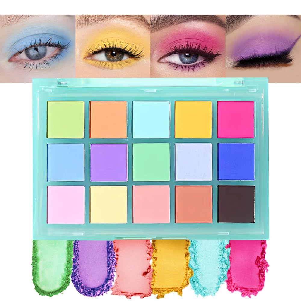 Eye Shadow Makeup Palette,15 Colors Bright Colorful Neon Rainbow Green Purple Yellow Neutral Eyeshadow Palette,Long Lasting Waterproof Travel Size Makeup Pallete,Vegan,Cruelty -free-BrightBean Baby