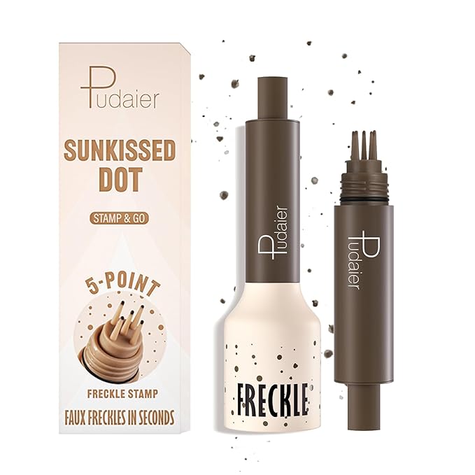 Freckle Stamp Pen, Fake Freckles Stain Marker,5-Dot Faux Liquid Freckle Stamp Cushion for Natural and Lifelike Sunkissed Makeup,Quick Dry Long-Lasting Face Freckle Pencil Tool,01#Ash Chestnut-BrightBean Baby