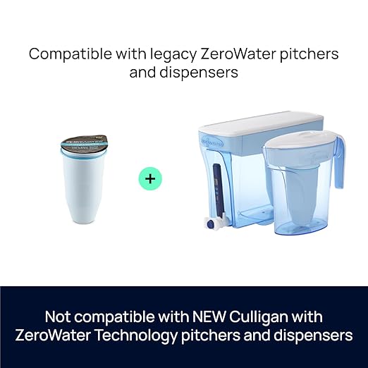 ZeroWater 10-Cup Round 5-Stage Water Filter Pitcher Dispenser with 5-Stage 0 TDS Zero Water Filter – IAPMO Certified to Reduce Metals, Chlorine, Lead, Chromium, and Forever Chemicals PFOA/PFOS