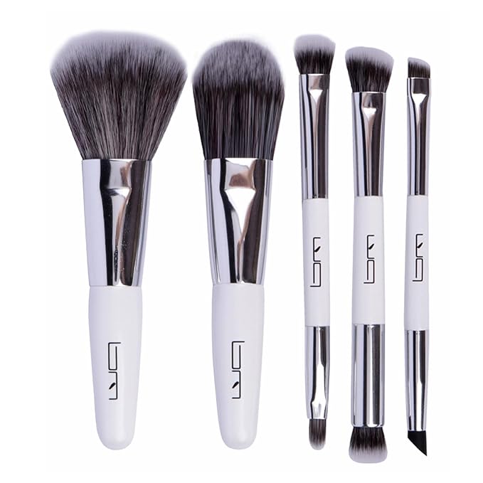 Travel Makeup Brushes Set w/Pouch, 5PCS Double Ended Portable Mini Cosmetic Brushes Kit for Foundation, Eyeshadow, Lip, Blush Make Up Brushes Professional(White)-BrightBean Baby