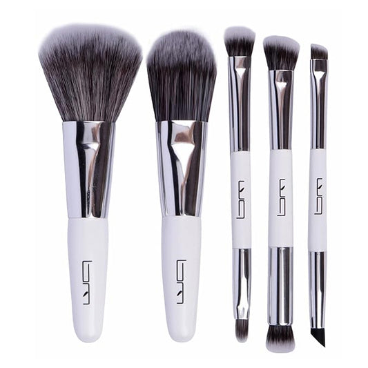 Travel Makeup Brushes Set w/Pouch, 5PCS Double Ended Portable Mini Cosmetic Brushes Kit for Foundation, Eyeshadow, Lip, Blush Make Up Brushes Professional(White)-BrightBean Baby