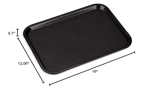 Carlisle FoodService Products CFS CT121603 Cafe Standard Plastic Cafeteria/Fast Food Tray, NSF Certified, BPA Free, 16" Length x 12" Width, Black (Pack of 24)