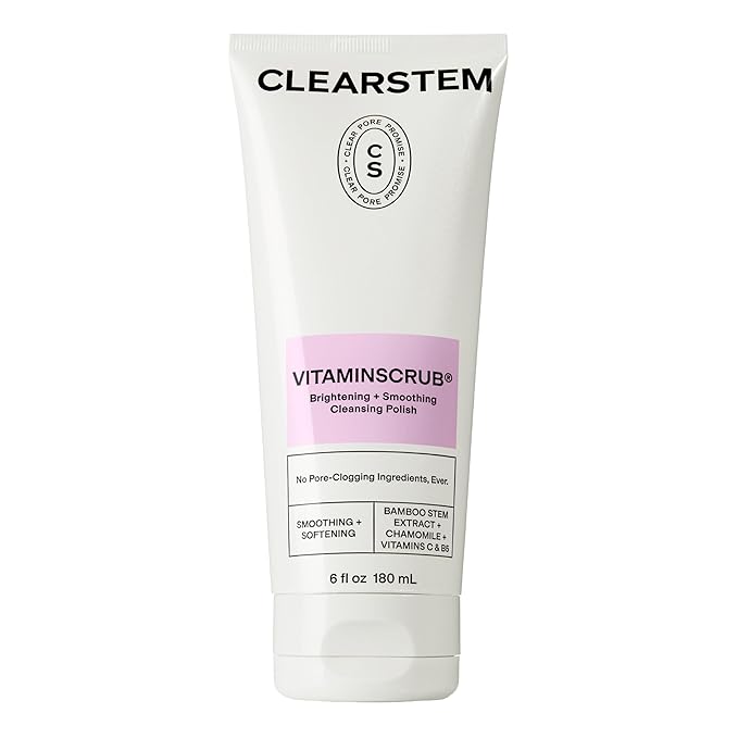 CLEARSTEM - VITAMINSCRUB - Antioxidant-Infused Scrub Cleanser - Exfoliating Face Wash + Body Scrub - Vitamin C, Hemp, Bamboo - Skin Care Products - Gluten Free, Cruelty Free - 6 fl oz / 177ml-BrightBean Baby