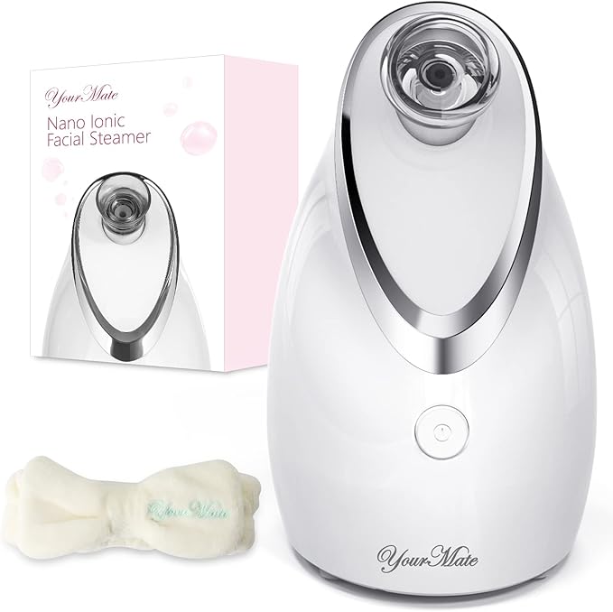 YourMate Facial Steamer Nano Ionic Face Steamer, Adjustable Nozzle with Aromatherapy Warm Mist for Sinuses Moisturizing Humidifier Unclogs Pores, Homeuse Vaporizador Facial (White)-BrightBean Baby
