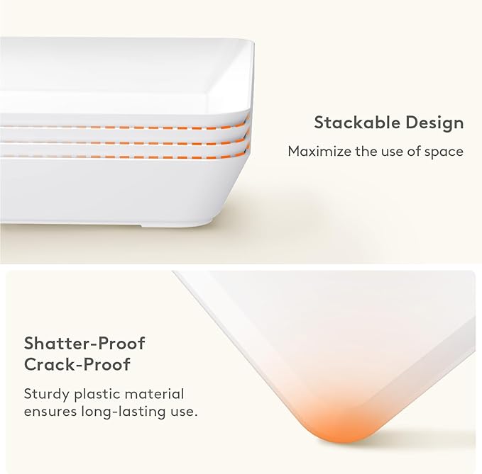 Lifewit Plastic Serving Tray for Party Supplies, 16" x 12" White Trays for Serving Food, Reusable Large Platter for Buffet, Fruit, Dessert, Snack, Veggie, Kitchen and Outdoor Use, Rectangle, 4 Pcs