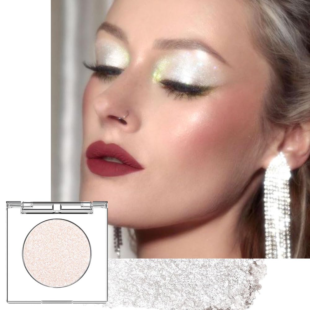 Beige White Monochrome Shimmer Eyeshadow Palette Makeup,Long Lasting Naturing-Looking Lightweight Glitter Single Eyeshadow,Neutral Powde Eye Shadow for Older Women-BrightBean Baby