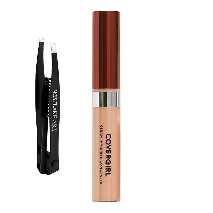Invisible Lightweight Concealer, 0.32 Oz, Lightweight, Buildable Coverage For Flawless Complexion, Medium Concealer Bundle With Eyebrow Tweezers, Long-Lasting Wear, [Pack Of 1]-BrightBean Baby