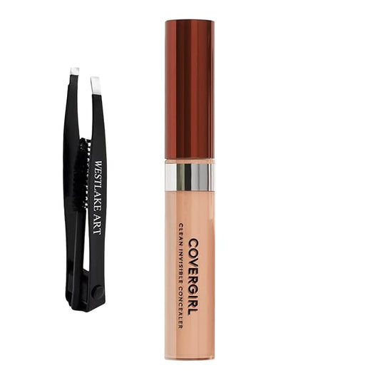 Invisible Lightweight Concealer, 0.32 Oz, Lightweight, Buildable Coverage For Flawless Complexion, Medium Concealer Bundle With Eyebrow Tweezers, Long-Lasting Wear, [Pack Of 1]-BrightBean Baby