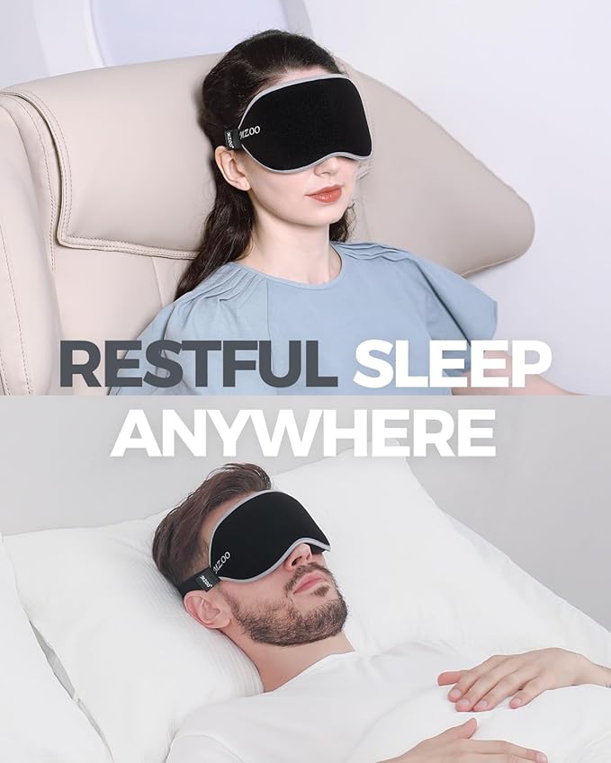 MZOO Luxury Sleep Mask for Back, Side Sleeper, Complete Light Blocking Sleeping Eye Mask Night Blindfold, 3D Zero Pressure & Spacious for Lash Extensions, Breathable Soft Eye Cover Flight Nap Travel-BrightBean Baby
