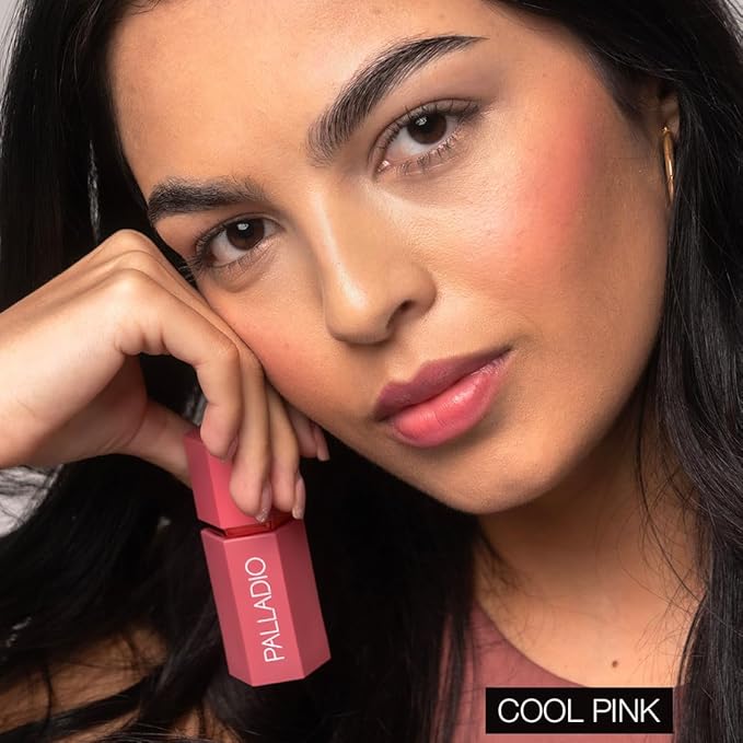 Palladio Liquid Blush for Cheeks & Lips 2-in-1 Makeup Face Blush, Weightless Cream Formula, Smudge Proof Long-Wearing Pigmented Blush, Natural Look Makeup Face Blushes, Dewy Finish, Cool Pink-BrightBean Baby