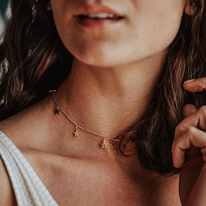 Boho Star Choker Necklace Gold Star Dangle Necklace Chain Short Minimalist Necklace Gold Collarbone Necklace Jewelry for Women Gifts-BrightBean Baby