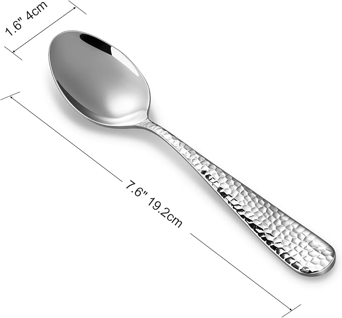 KEAWELL Premium 4-Piece Louise Hammered Spoons Set, 18/10 Stainless Steel, Set of 4, Fine Spoon Set with Round Edge, Dishwasher Safe (7.6" Dinner Spoons)