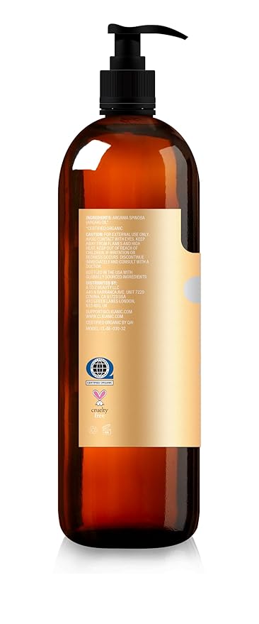 Cliganic Organic Argan Oil for Hair, Face & Skin (Bulk, 32oz with Pump) - 100% Pure, Cold Pressed-BrightBean Baby