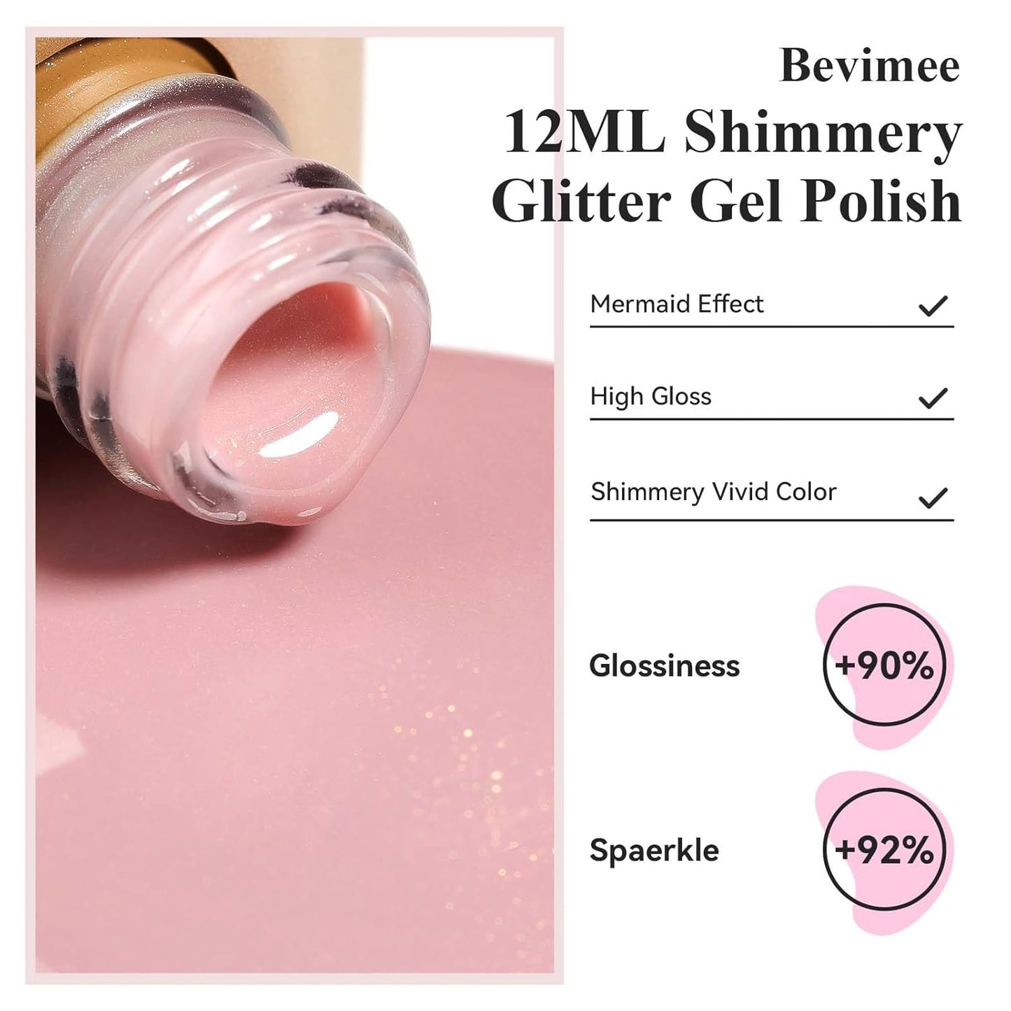 Glitter Gel Nail Polish, Light Pink Jelly Shimmer Iridescent Gel Polish Holographic Neutral Color Natural Translucent Soak Off UV Gel Polish for Nail Art Salon at Home, 12ML-BrightBean Baby