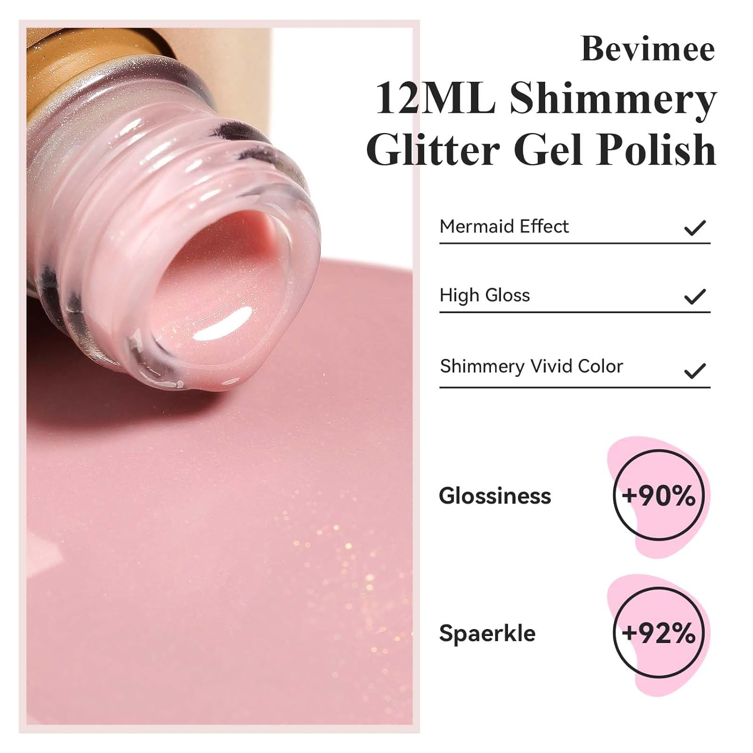 Glitter Gel Nail Polish, Light Pink Jelly Shimmer Iridescent Gel Polish Holographic Neutral Color Natural Translucent Soak Off UV Gel Polish for Nail Art Salon at Home, 12ML-BrightBean Baby