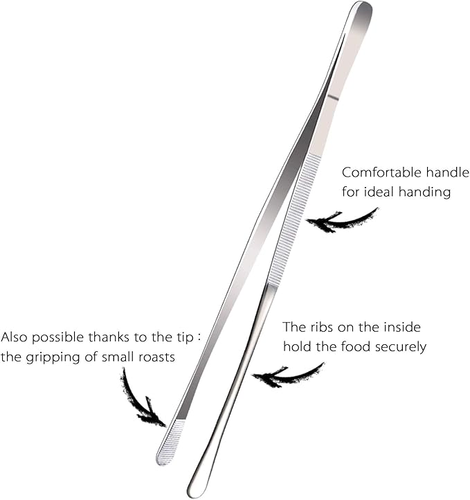 12-Inch Professional Kitchen & Cooking Tweezers Tongs - Stainless Steel Long Tweezer Tongs - BBQ,Plating,Multi-use