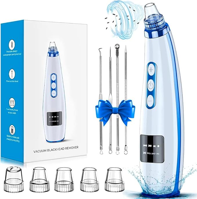 Blackhead Remover Pore Vacuum Upgraded Facial Pore Cleaner Electric Comedone Whitehead Extractor Tool-5 Suction Power,5 Probes,USB Rechargeable-BrightBean Baby