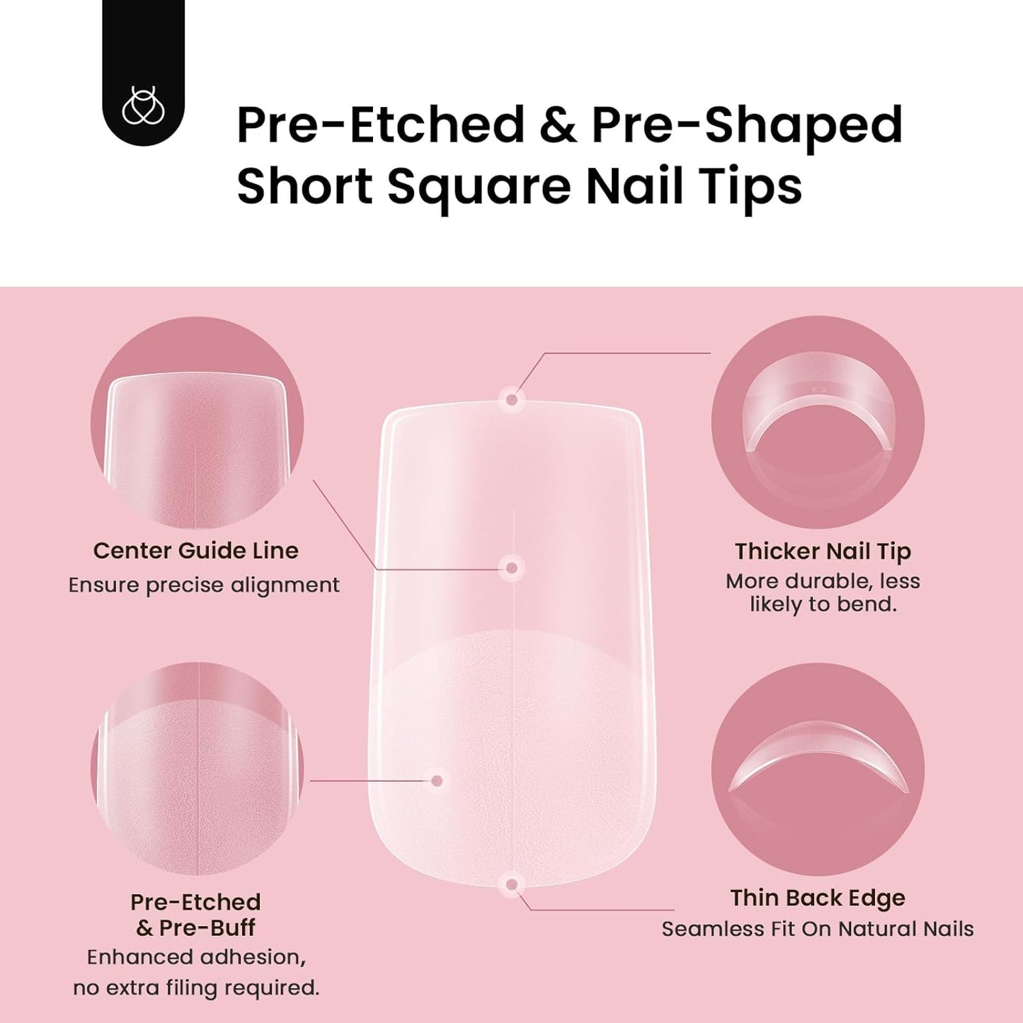 Beetles Short Square Nail Tips, 12 Sizes 288pcs French Full Matte Soft Pre-shaped Etch X Nail Tips, Full Cover False Nails Fake Acrylic Nails No Filing Needed for Nail Extensions Home DIY Nail Salon-BrightBean Baby