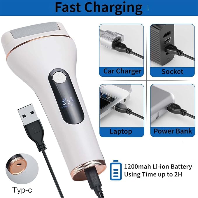 Electric Foot Callus Remover, Portable Electric Foot File with 15 in 1 Professional Pedicure Kits,Rechargeable Pedicure Tools for Foot Care, Waterproof Remover Cracked Feet & Dead Skin, Gift (White)-BrightBean Baby