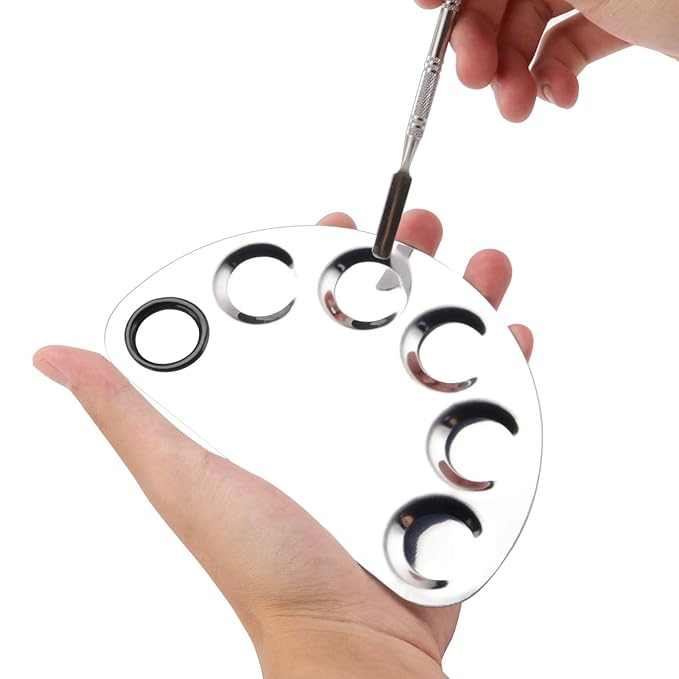 4 Pack Metal Makeup Palette, Makeup Mixing Palette with Spatula Makeup Palette Mixer Tray for Color Mixing and Makeup, Silver（2 Sizes）-BrightBean Baby