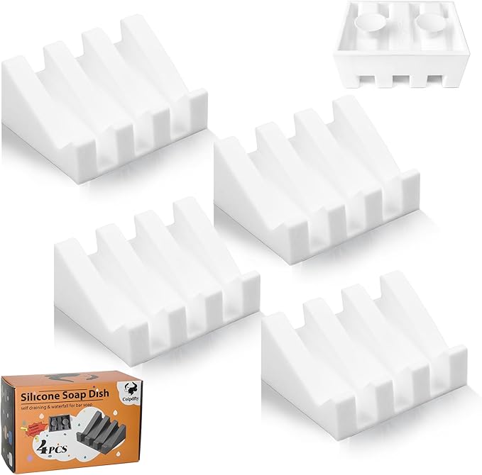 Self Draining Soap Dish,Silicone Suction Cup Soap Holder, Bathroom Soap Dish for Bar Soap,Can Extend Soap Life,Bathroom, Bath Tub, Kitchen Sink (4, White)