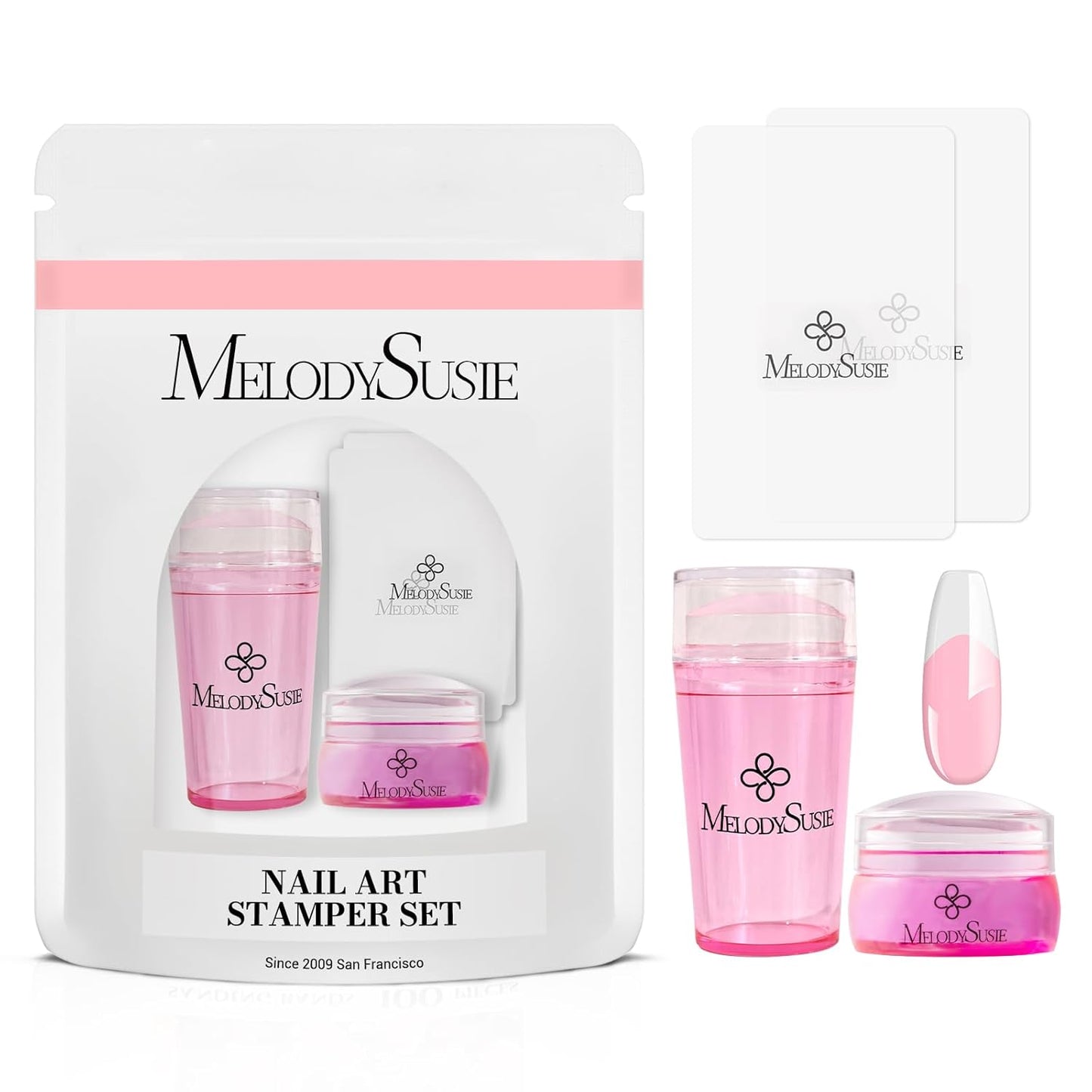 MelodySusie French Nail Stamper Kit, Silicone Stampers with Scrapers, 4PCS Tool for French Manicure DIY Home Nail Design Salon, Pink-BrightBean Baby