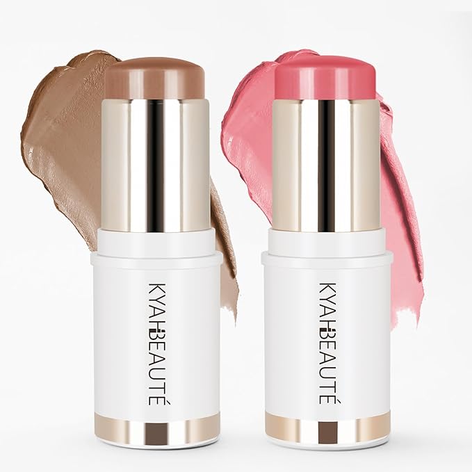 2Pcs Contour Stick Makeup，Cream Blush for Cheeks, Contour Stick + Blush Stick for Dewy Makeup Look，Long-Wear & Hydrating Formula | Contour Stick + Blossom Blush for Light to Light Medium…-BrightBean Baby