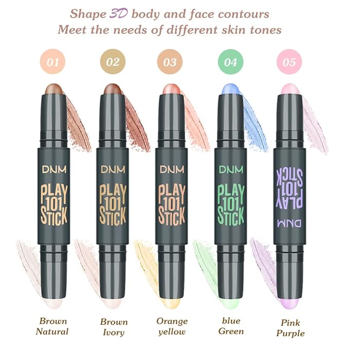 5Pcs Cream Contour Sticks Makeup Kit,Primer Face Makeup Highlighter Stick Contouring Makeup Kit for Beginners,Highlight and Contour Kit,Cream Concealer Makeup Blur Stick-BrightBean Baby