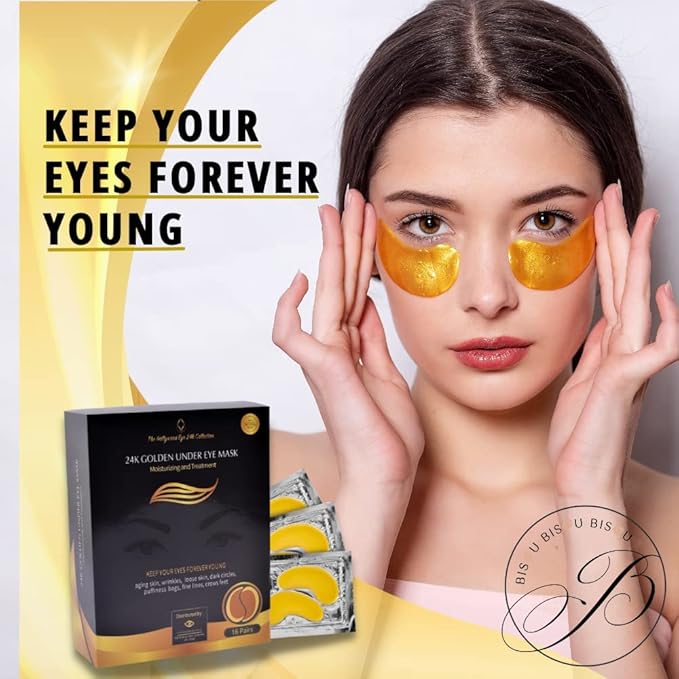 24K Gold Under Eye Mask | Under Eye Treatment for Women | Collagen Eye Pads with Hydrogel | Eye Patches | Eye Mask Skin Care | 48 Pairs (3 packs)-BrightBean Baby