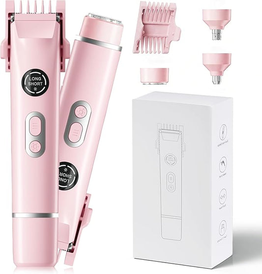 Bikini Trimmer for Women, 4 in 1 Wet/Dry Electric Razors for Women - Dual Head, Painless Rechargeable Portable Womens Razors for Shaving Set for Face, Nose, Eyebrows, Armpits, Bikini Area (Pink)-BrightBean Baby