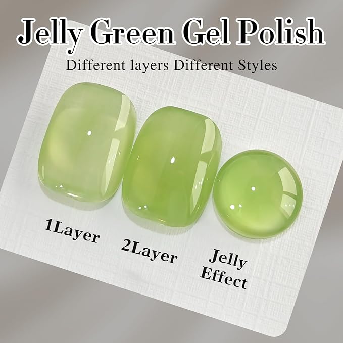 Double Rhythm Translucent Gel Polish Sheer Neutral Natural Light Milky Same Color Same Bottle 15ML Jelly Nail Polish Nail Art DIY at Home (Green-A1408)-BrightBean Baby