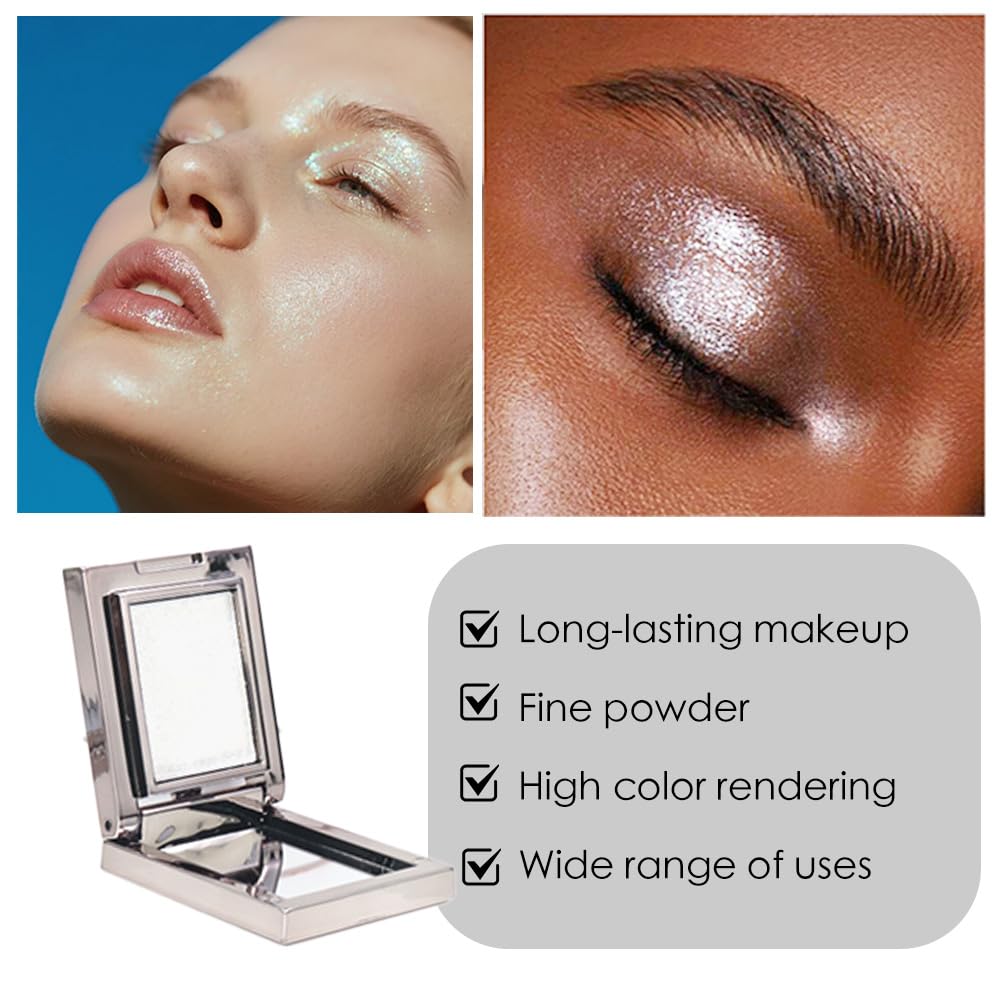 Pearl White Shimmer Single Eye Shadow Palette Makeup with Mirror,eutral Powder Monochrome Eyeshadow for Older Women,Waterproof Long Lasting Naturing-Looking sombras para ojos-BrightBean Baby