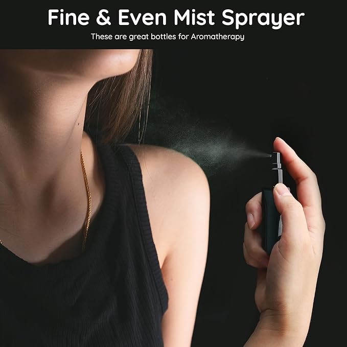 Segbeauty Glass Perfume Bottles, 5 Pack 10ML Refillable Mini Perfume Bottle Travel, Portable Leak-proof Square Spray Pump Bottle Atomizer Dispensing Containers with Lids for Fragrance Essential Oil-BrightBean Baby