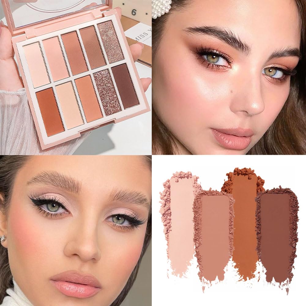 Neutral Nude Eye Shadow Palette,Matte Nude Pink Light Color Cream Eyeshadow Palette,Make Up Pallets for Women Natural Eyeshadow for Eyes Long Lasting Naturing-Looking-BrightBean Baby