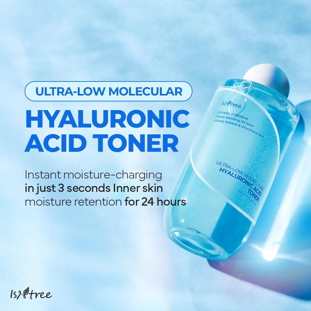ISNTREE Ultra-Low Molecular Hyaluronic Acid Toner 300ml, 10.14 fl.oz | Korean Skincare | Quick Absorbing | Deep Hydration & Skin Smoothing | Vegan & Fragrance-Free-BrightBean Baby