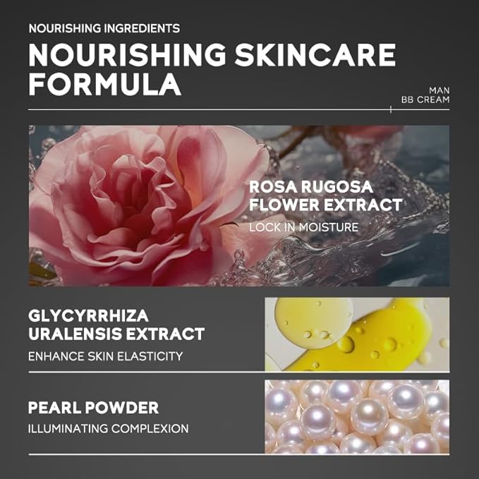 AKARY Hydrating Men BB Cream SPF 15 PA++, Full-Coverage Foundation&Concealer, Mens Face Moisturizer Cream Evens Skin Tone, Oil Control and Cover Flaws, Natural Finish for All Skin Types, Tan 320-BrightBean Baby