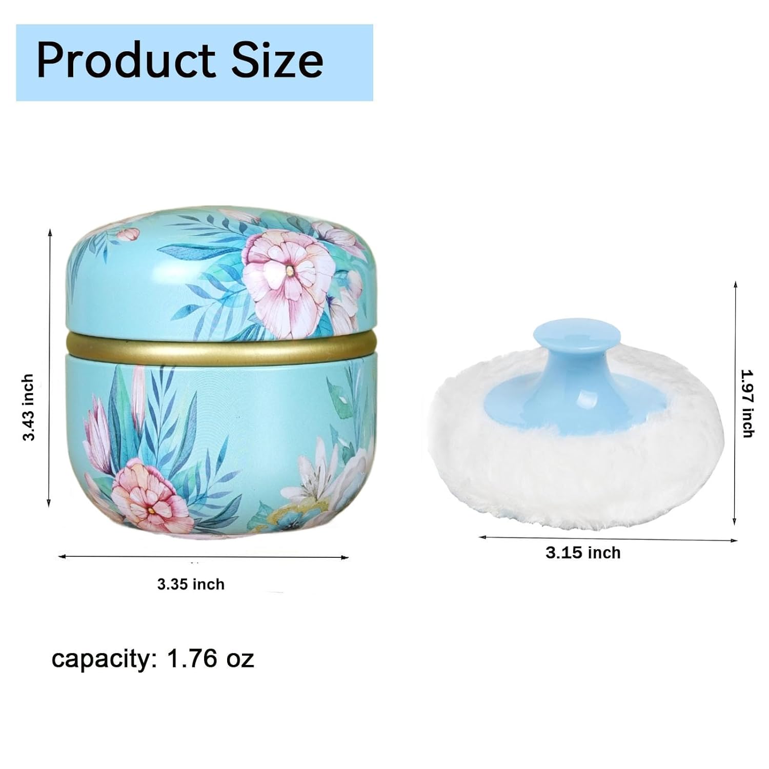 Body Powder Puff and Container, 3.35" Portable Dusting Powder Container with Soft Puff Loose Powder Case Box Jar with Lids for Baby Women Home and Travel Use-BrightBean Baby