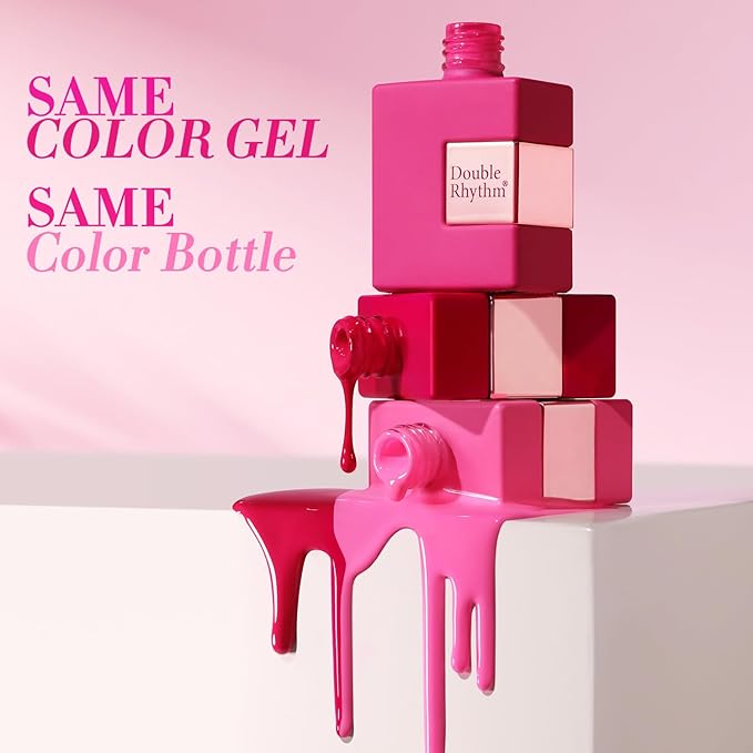 Double Rhythm 6 Pcs 15 ML Gel Polish Set Same Color Same Bottle Soak Off Gel Polish Kit Nail Art Manicure Salon DIY at Home for Women (Neon Light Pink Purple Burgundy Red-T6-8)-BrightBean Baby