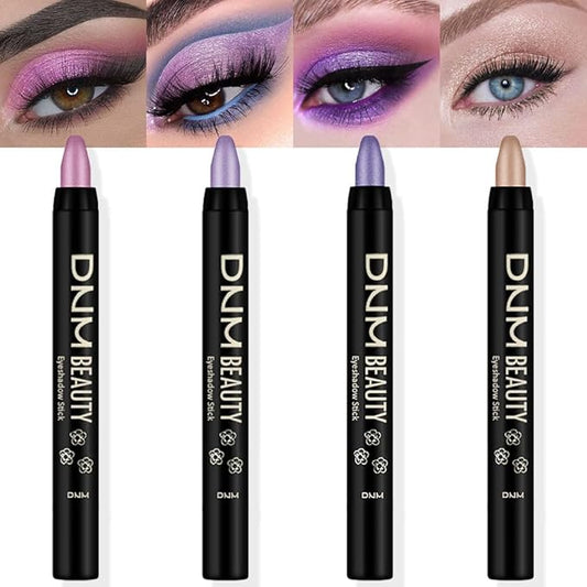Kaely 4Pcs Cream Eyeshadow Stick Set for Eyes,Pink Light Purple Vioiet Mocha Beige,Eye Brightener Shimmer Makeup Pen,Waterproof Metallic Eye Shadow Highlighter Crayon Pencil,sombras para ojos