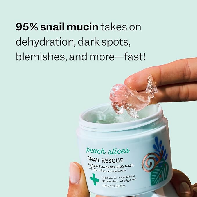 Peach Slices | Snail Rescue Intensive Treatment Wash-Off Face Mask | 95% Snail Mucin | For Dark Spots & Blemishes | Refreshing & Calming Mask | Clear, Radiant, & Hydrated Skin | Skin Care | 3.38 oz-BrightBean Baby