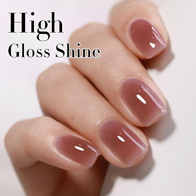 Double Rhythm 0.50 OZ Translucent Gel Polish Same Color Same Bottle Sheer Pastel Neutral Natural Milky 15 ML Jelly UV Nail Art DIY at Home (Red Brown-A1510)-BrightBean Baby